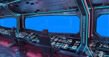 Grunge uzay gemisi iç mavi arka plan 3d render ile