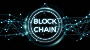 Blockchain bağlantı bulanık siyah arka planda 3d render