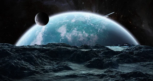 Astronauter Med Rymdskepp Att Utforska Asteroid Rymden Rendering Element Denna — Stockfoto