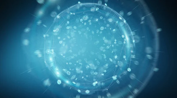 接続システムの球と青い背景 レンダリングにグローバル データ交換 — ストック写真