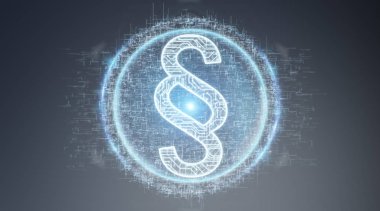 Hukuk paragraf dijital hologram mavi gri arka planda 3d render