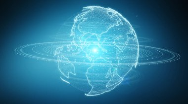 Ağ hologram Amerika ABD harita üzerinde mavi arka plan 3d render ile küre