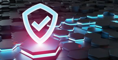 Altıgen yanarak bahislerin doğru arka plan 3d render üzerinde siyah mavi pembe soyut kalkan kutsal kişilerin resmi