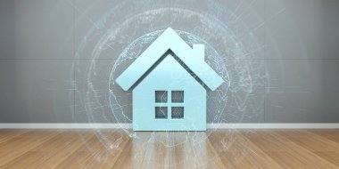 Dijital bağlantı 3d render ile modern iç simgesinde büyük smarthome