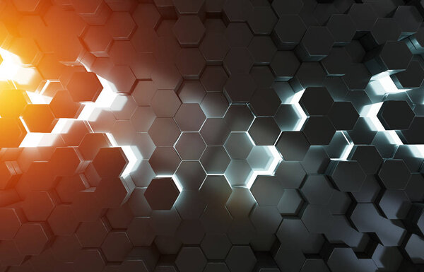 Черно-синий и оранжевый абстрактные шестиугольники
