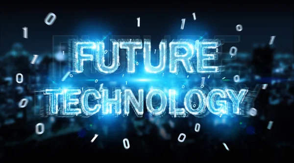 Future Technology Text Hologram Blue City Background Rendering — Stock Photo, Image