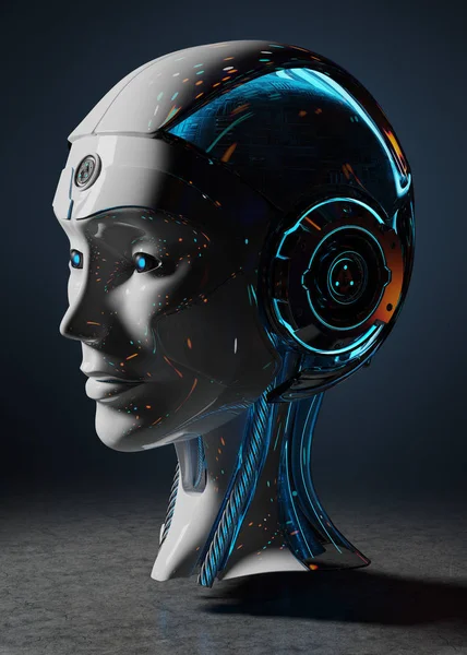 Tête Cyborg Intelligence Artificielle Isolée Sur Fond Drak Rendu — Photo