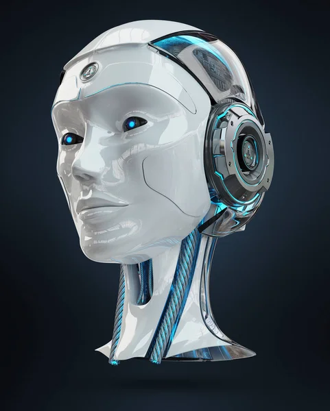 Tête Cyborg Intelligence Artificielle Isolée Sur Fond Drak Rendu — Photo