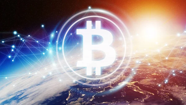 Bitcoins değişimleri ve bağlantıları dünya 3d işleme öğeleri Nasa tarafından döşenmiş bu görüntünün üzerinden