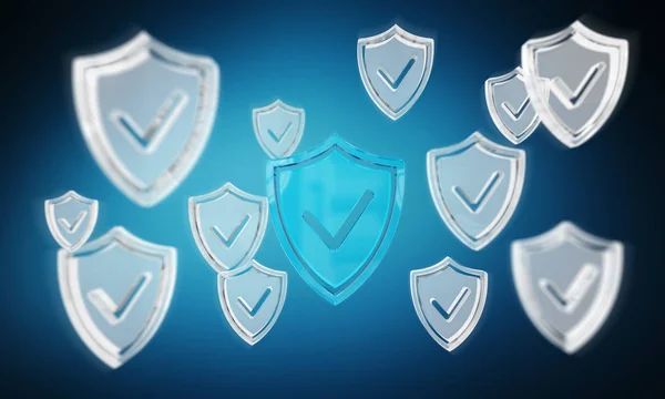 Modern Digital Data Shield Antivirus Blue Background Rendering — Stock Photo, Image