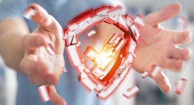 İşadamı güvenlik sonu 3d render bakan arka plan bulanık üzerinde