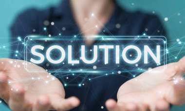 İşkadını çözüm dijital metin 3d rendering kullanarak arka plan bulanık üzerinde