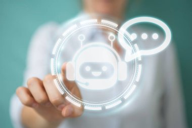 İşkadını bulanık arka planda uygulama 3d render sohbet etmek ile sohbet