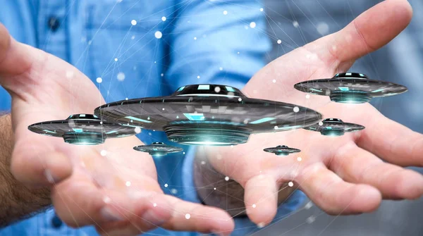 Şadamı Retro Ufo Uzay Gemisi Render Ile Bulanık Arka Plan — Stok fotoğraf
