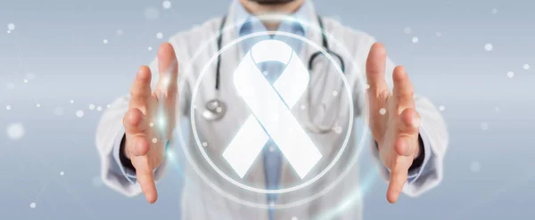 Arzt Auf Verschwommenem Hintergrund Mit Digitalem Bandkrebsinterface Rendering — Stockfoto