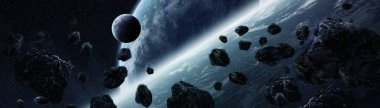 Panoramic view of planets in distant solar system in space 3D rendering elements of this image furnished by NASA clipart