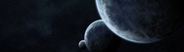Nasa tarafından döşenmiş bu görüntünün alan 3d render öğelerindeki uzak güneş sistemindeki gezegenlerin panoramik görünüm