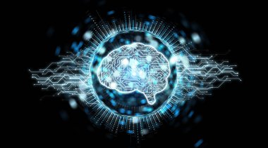 Dijital yapay zeka simgesi hologram siyah arka planda 3d render