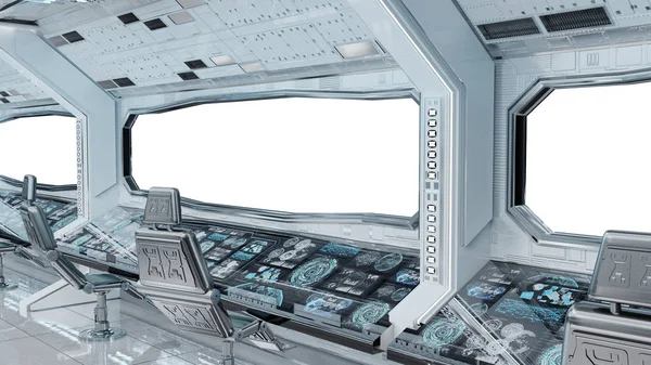 Interior Limpo Branco Nave Espacial Com Fundo Branco Renderização — Fotografia de Stock