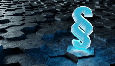 Siyah mavi soyut hukuk simgesi altıgenler 3d render arka plan