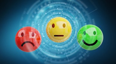 Customer satisfaction rating with smiley on blue background 3D rendering clipart