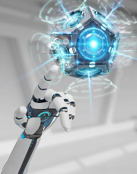 Beyaz insansı el dron güvenlik kamera 3B oluşturmayı kullanarak arka plan bulanık üzerinde