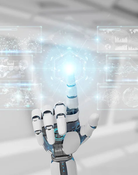 Beyaz Cyborg Dijital Veriler Arabirimi Rendering Kullanarak Arka Plan Bulanık — Stok fotoğraf