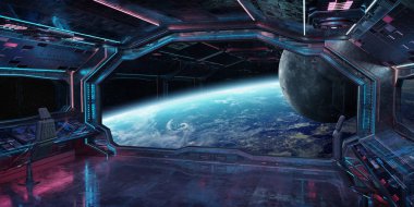 Grunge uzay gemisi Mavi ve pembe iç gezegende manzaralı toprak Nasa tarafından döşenmiş bu görüntü 3d işleme öğeleri