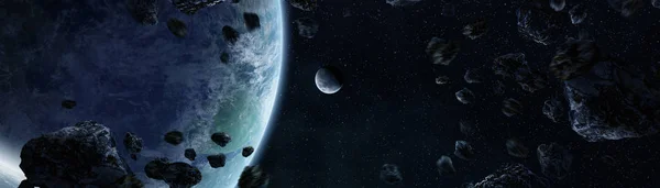Panoramisch Uitzicht Van Planeten Verre Zonnestelsel Ruimte Rendering Elementen Van — Stockfoto