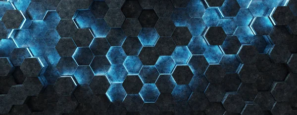 Modèle Abstrait Hexagones Noir Bleu Rendu — Photo