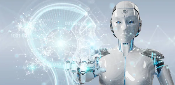 Blanke Vrouw Cyborg Onscherpe Achtergrond Maken Van Kunstmatige Intelligentie Rendering — Stockfoto