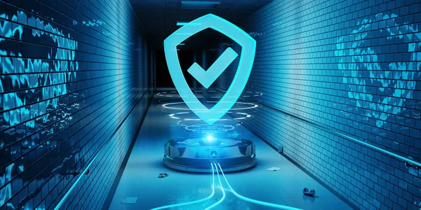 Blue Underground Cyber Security Hologram Med Digital Shield Rendering — Stockfoto