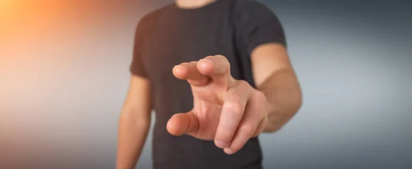 Businessman Pointing Finger Blurred Background — Stock Photo, Image