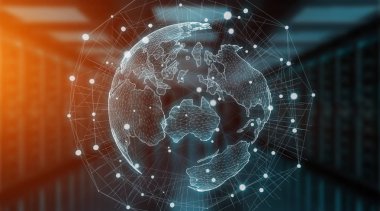 Bağlantıları sistem küre küresel dünya görünümü sunucu arka planda 3d render