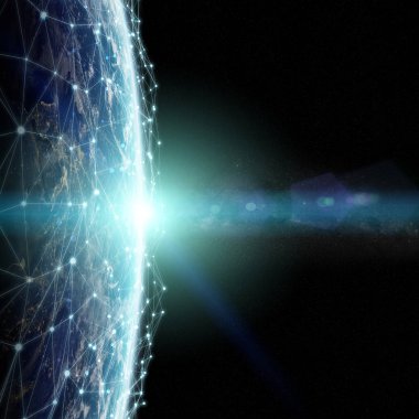 Bağlantıları sistem ve dünya 3d render unsurları Nasa tarafından döşenmiş bu görüntü üzerinde küresel veri alışverişi