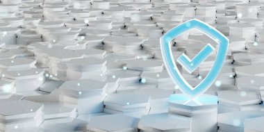 Altıgen yanarak bahislerin doğru arka plan 3d render üzerinde beyaz mavi soyut kalkan kutsal kişilerin resmi