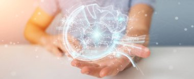 İşadamı dijital yapay zeka arabirimi 3d rendering kullanarak arka plan bulanık üzerinde