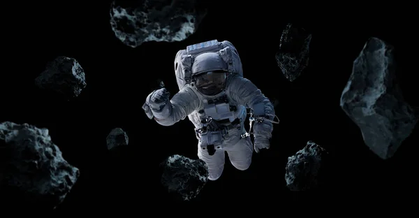 Astronaut Flytande Isolerad Svart Bakgrund Rendering Element Denna Bild Från — Stockfoto