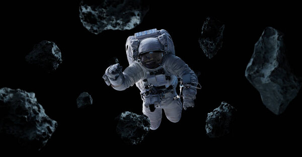 Astronaut floating isolated on black background 3D rendering elements of this image furnished by NASA