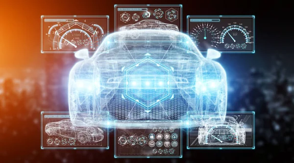Modern Digital Smart Bil Gränssnitt Isolerade Opn Blå Bakgrund Rendering — Stockfoto