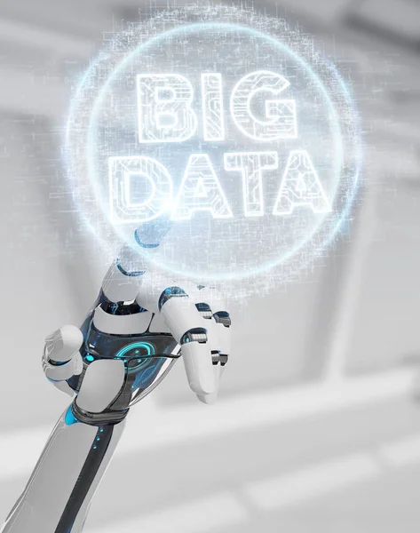 Vit Humanoid Handen Suddig Bakgrund Med Big Data Digitalt Hologram — Stockfoto
