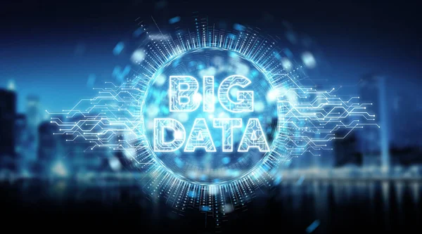 Ologramma Digitale Big Data Sfondo Blu Della Città Rendering — Foto Stock