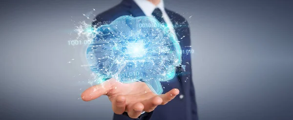 Businessman Blurred Background Creating Artificial Intelligence Digital Brain Rendering — Stock Photo, Image