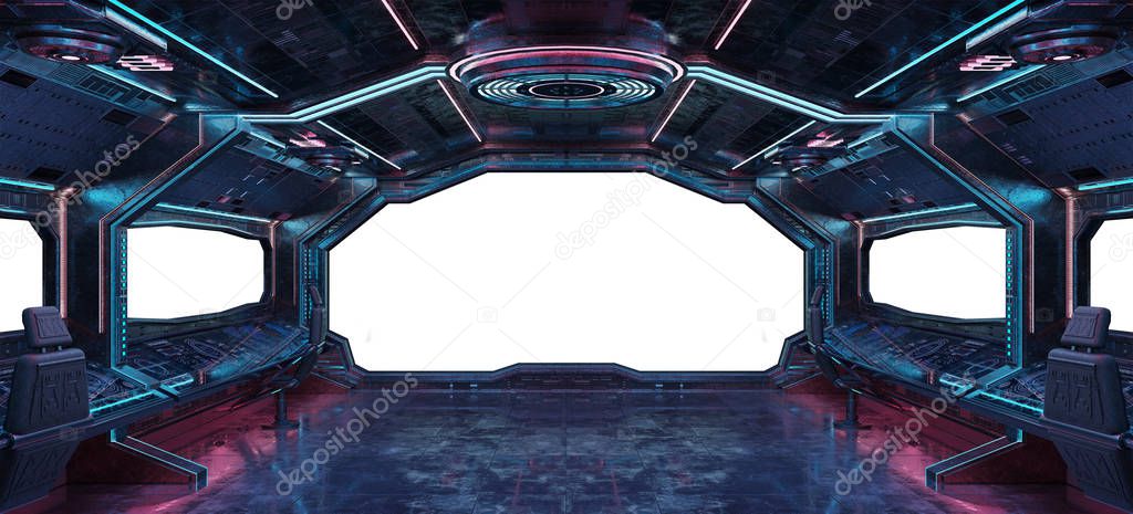 Grunge Spaceship interior with white background 3D rendering