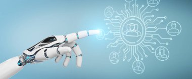 Sosyal ağ simgeleri arabirimi denetleme bulanık arka plan üzerinde beyaz robot