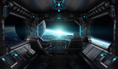 Uzay gemisi grunge iç gezegende manzaralı toprak Nasa tarafından döşenmiş bu görüntü 3d işleme öğeleri