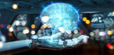 Yapay zeka 3d render oluşturma bulanık arka plan üzerinde beyaz adam insanımsı