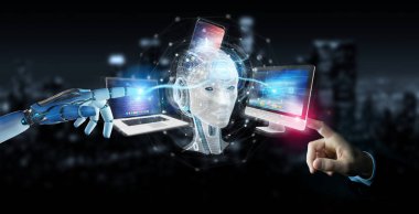 Modern cihazlarla arabirimi sistem 3d render kontrol arka plan bulanık robot