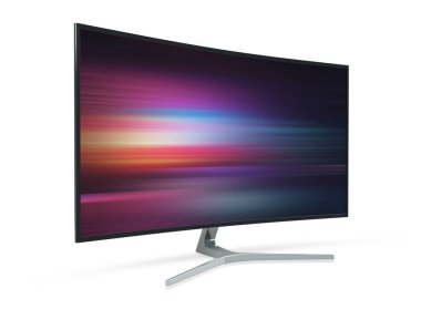 Siyah modern eğri monitör bilgisayar 3d render yan görünüm