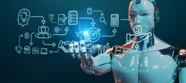 Yapay zeka arabirimi oluşturma bulanık arka plan üzerinde beyaz insanımsı